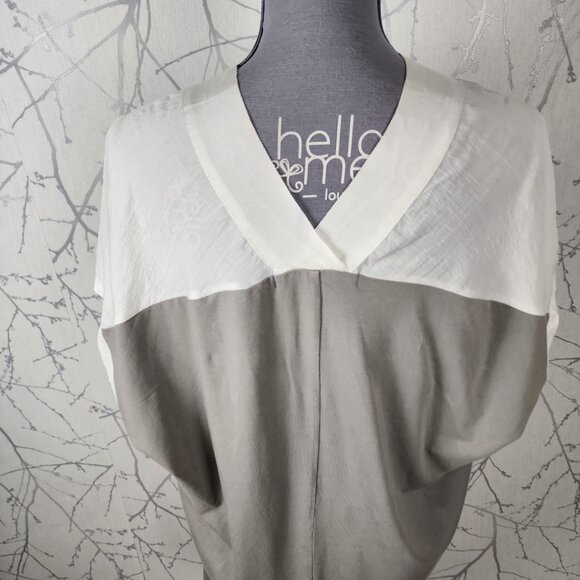 Ayrtight White Gray Colorblock V-Neck Batwing Oversized Tunic - Picture 4 of 6